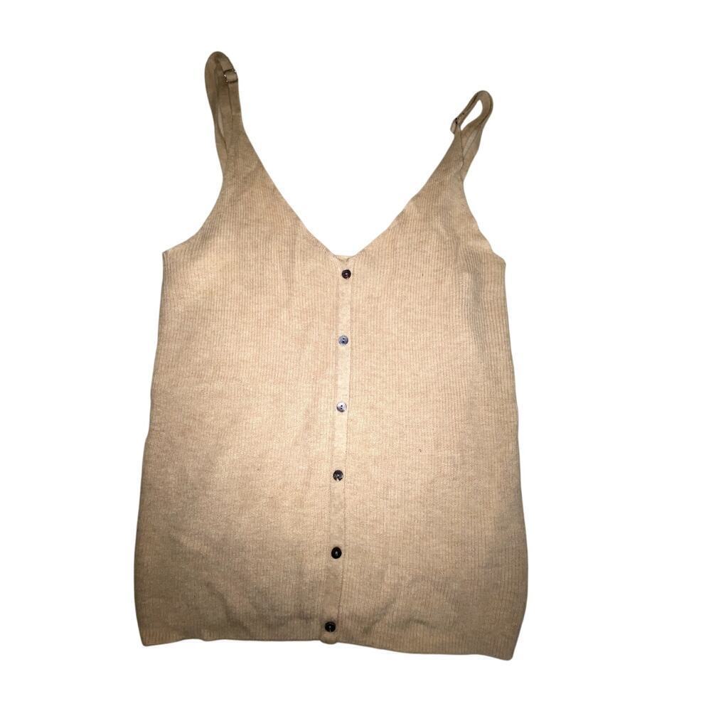 One Grey Day LA RIbbed Cream Button Down Tank Top Size XS